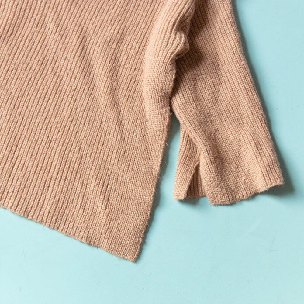 Rebecca Minkoff Remi Tan V-Neck Wool Mohair Knit Sweater Size Small Ribbed - Picture 3 of 10